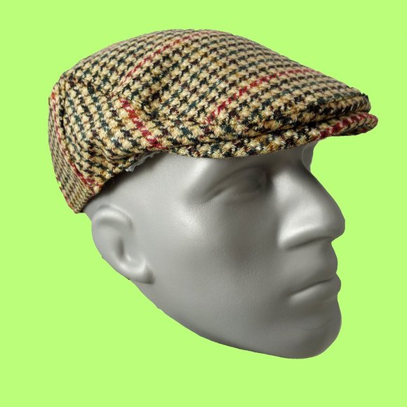 Men's Kirby Genuine British Wool Tweed Cap ZH043-2A RED/BLACK/GREEN - PICK SIZE - Picture 1 of 11